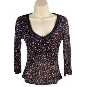 Y2k Top Medium Babydoll Polka‎ Dot Sheer Mesh 3/4 Sleeve Indie Grunge Whimsigoth